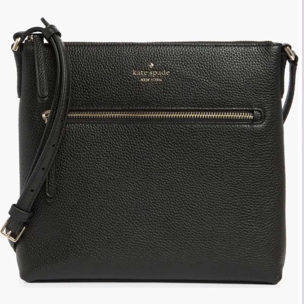 KATE SPADE BLACK “JACKSON” TOP ZIP PEBBLED LEATHER CROSSBODY BAG